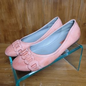 Ecco white washed orange round toe leather chain detail comfort flats